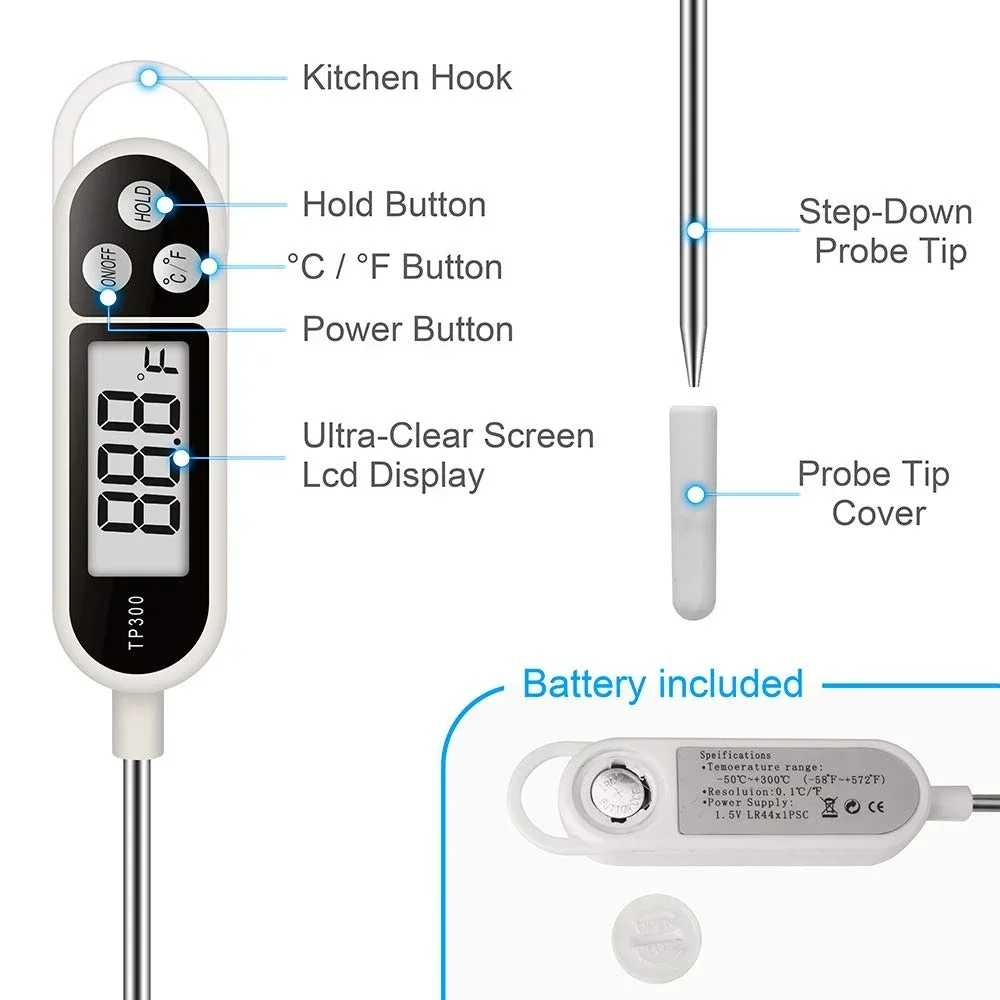 Food Thermometer TP300 Digital Kitchen Water Oil Thermometer for Meat Cooking Food Probe BBQ Electronic Oven Kitchen Tools