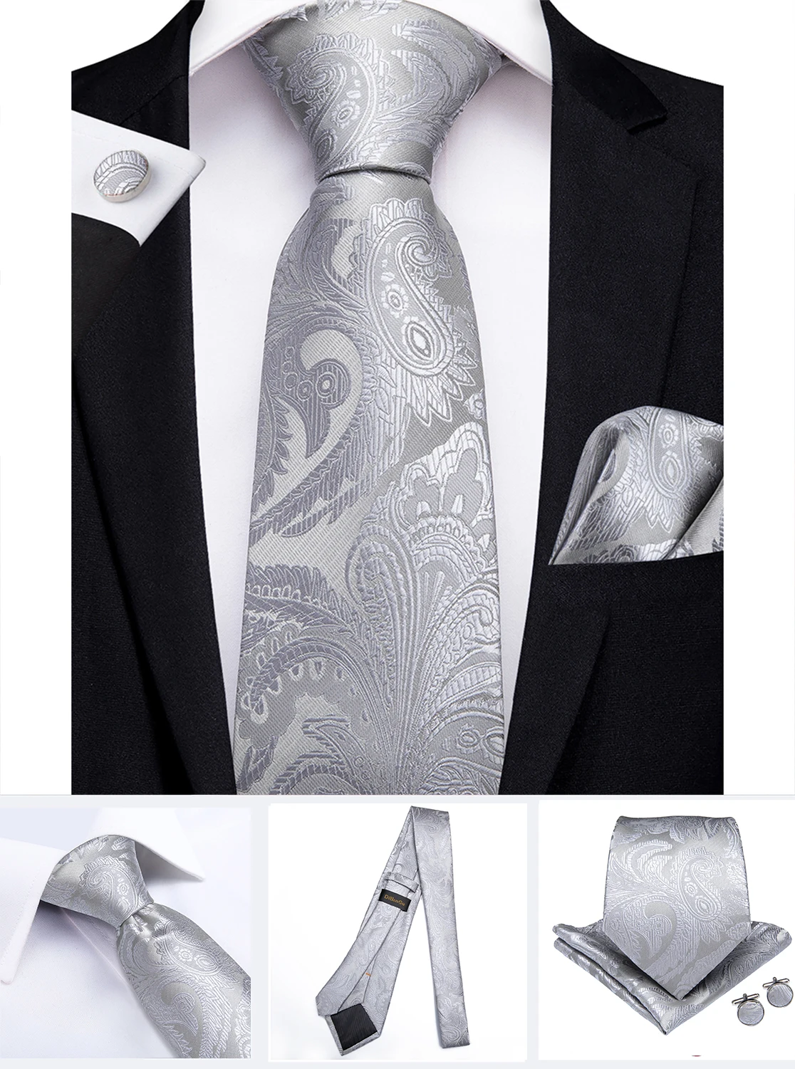 Fashion 8cm Tie Light Green Necktie Men Business Wedding Party Formal Neck Tie Accessories Handkerchief Cufflinks DiBanGu