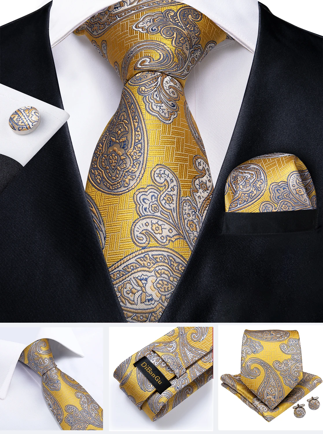 Fashion 8cm Tie Light Green Necktie Men Business Wedding Party Formal Neck Tie Accessories Handkerchief Cufflinks DiBanGu