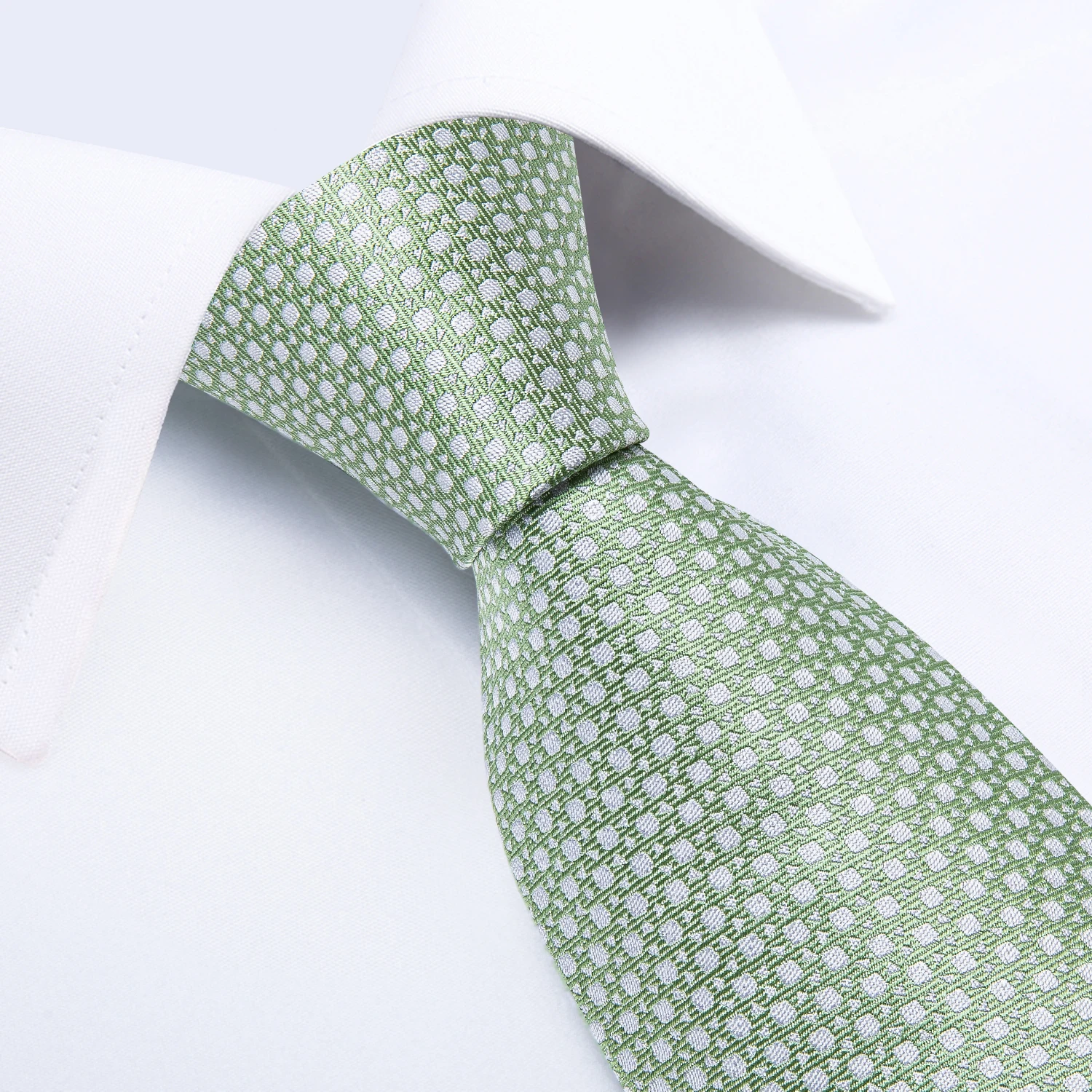Fashion 8cm Tie Light Green Necktie Men Business Wedding Party Formal Neck Tie Accessories Handkerchief Cufflinks DiBanGu