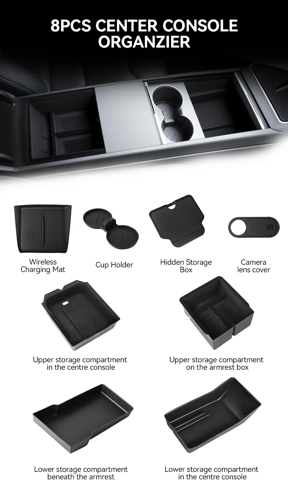 For Tesla Model 3/Y/YL Highland Juniper 2026 Center Armrest Hidden Storage Box Cup Holder Console Organizer Box Accessories