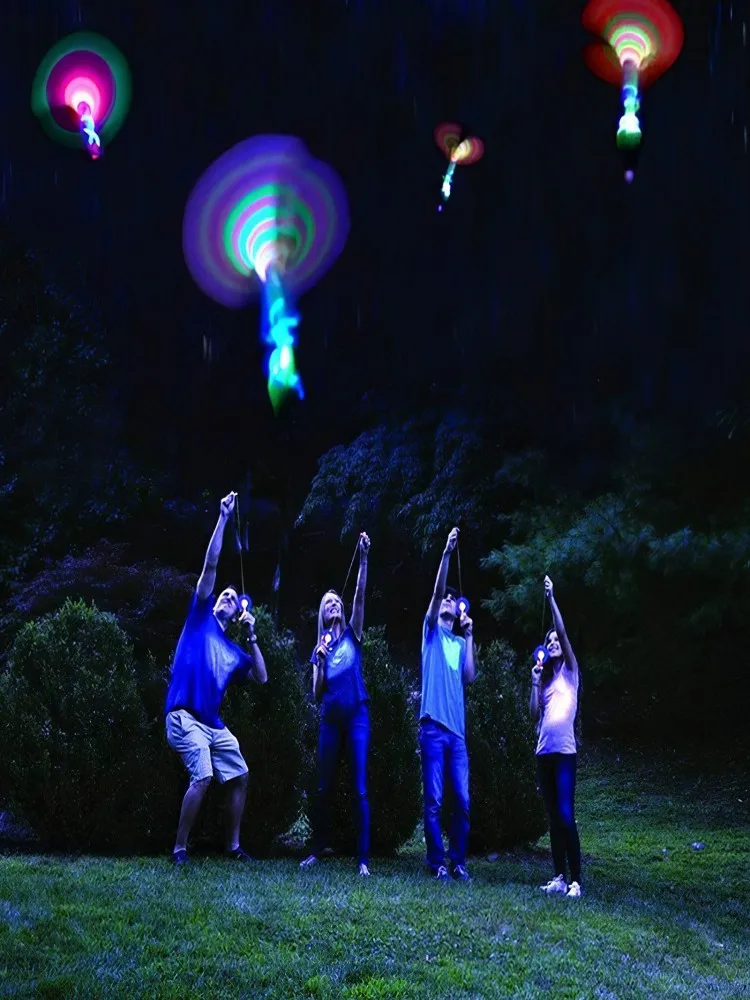 Outdoor Flash Rocket Toy LED Lights Glowing Slingshot Rocket Helicopter Flying Toy Party Fun Gift Rubber Band Ejector Toys