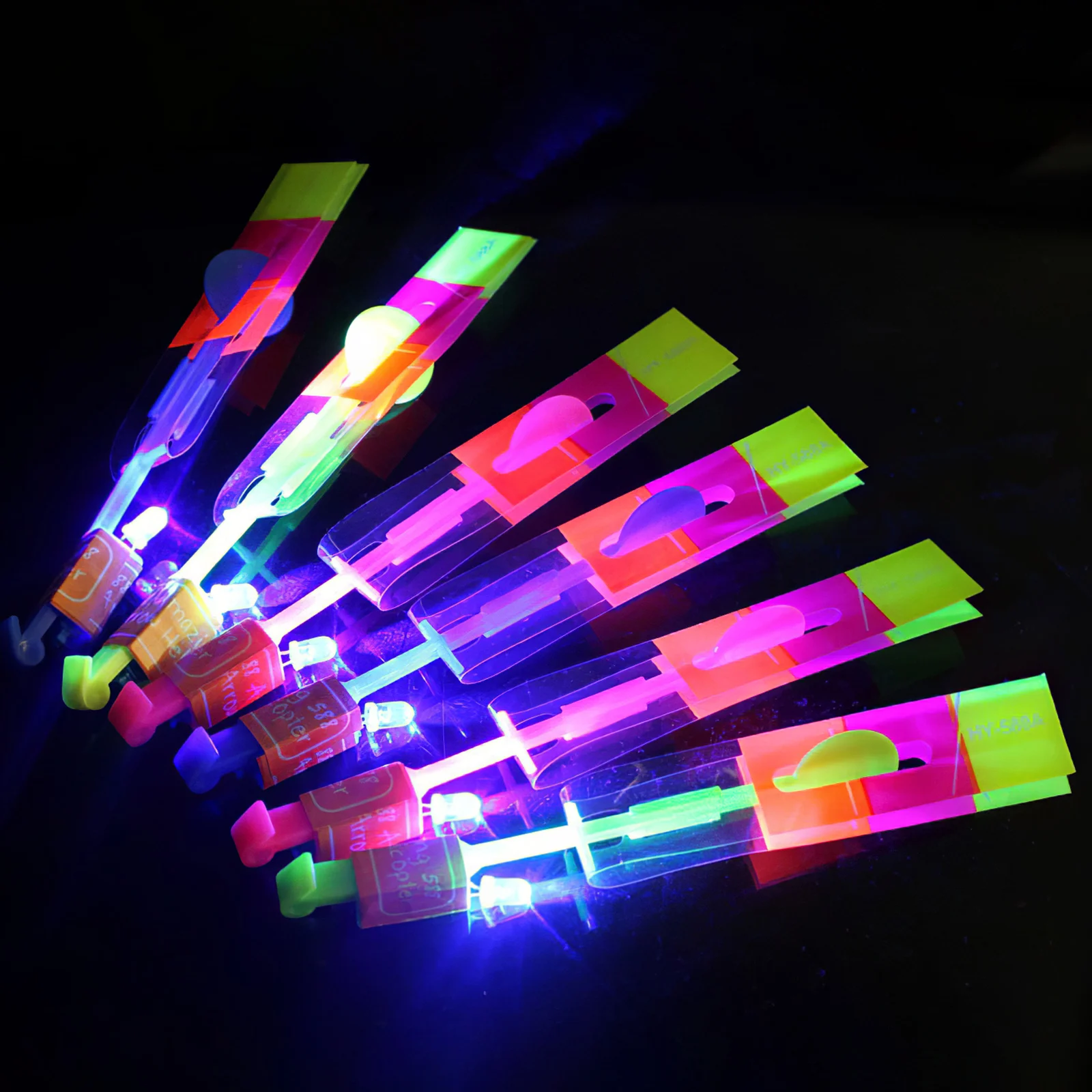 Outdoor Flash Rocket Toy LED Lights Glowing Slingshot Rocket Helicopter Flying Toy Party Fun Gift Rubber Band Ejector Toys
