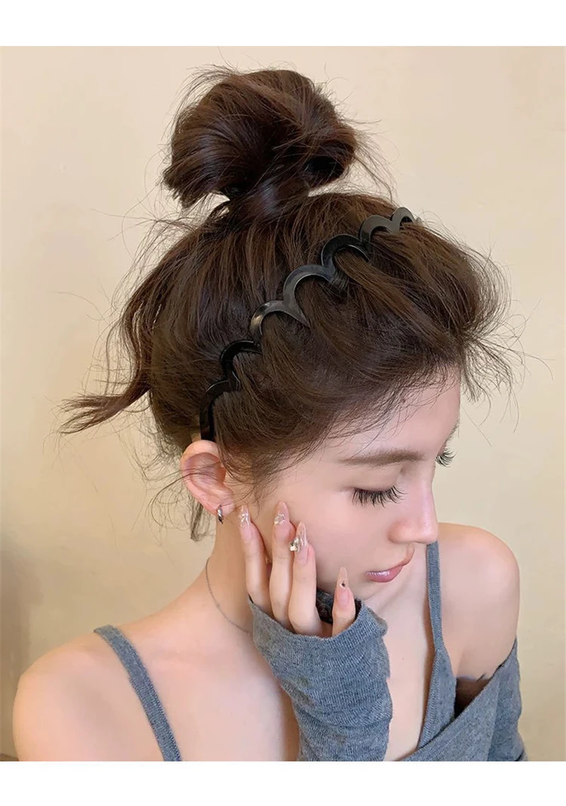 Korean Women Hair Comb Headband Plastic U Shape Hair Hoops Fixed Teeth Non-Slip Fluffy Top Hair Bands Headwear Hair Accessories