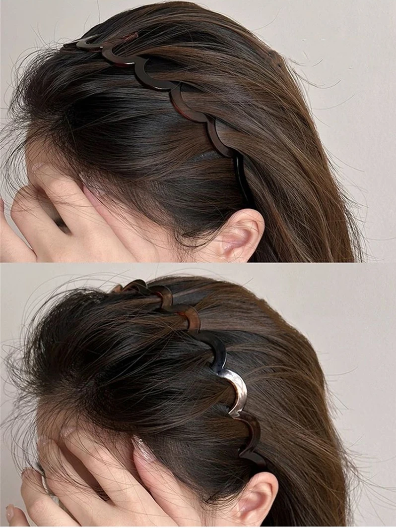Korean Women Hair Comb Headband Plastic U Shape Hair Hoops Fixed Teeth Non-Slip Fluffy Top Hair Bands Headwear Hair Accessories