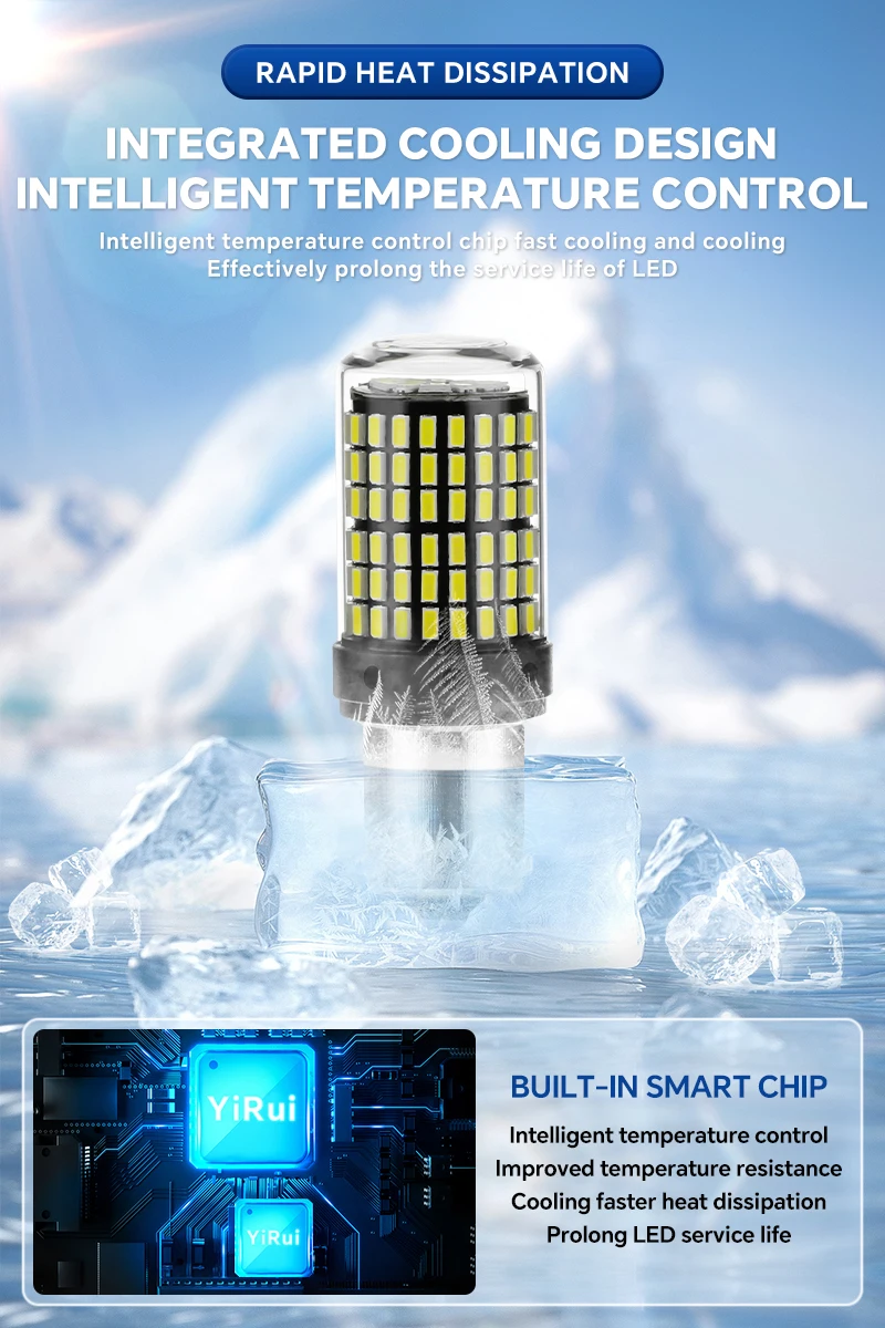 YiRui 2pcs 12-48V New LED Bulbs 144smd Lamp Reverse Turn Signal Light BA15S P21W BAU15S PY21W 7440 W21W P21/5W 1157 BAY15D