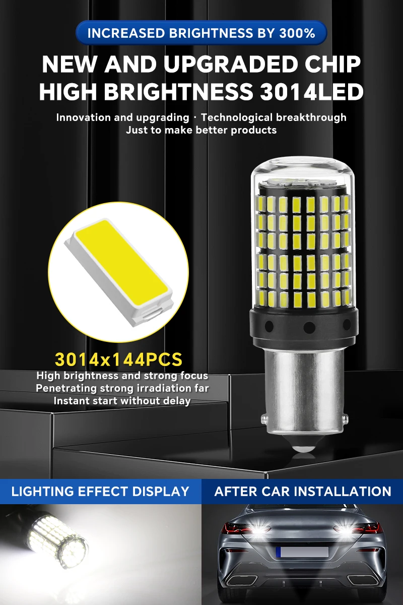 YiRui 2pcs 12-48V New LED Bulbs 144smd Lamp Reverse Turn Signal Light BA15S P21W BAU15S PY21W 7440 W21W P21/5W 1157 BAY15D