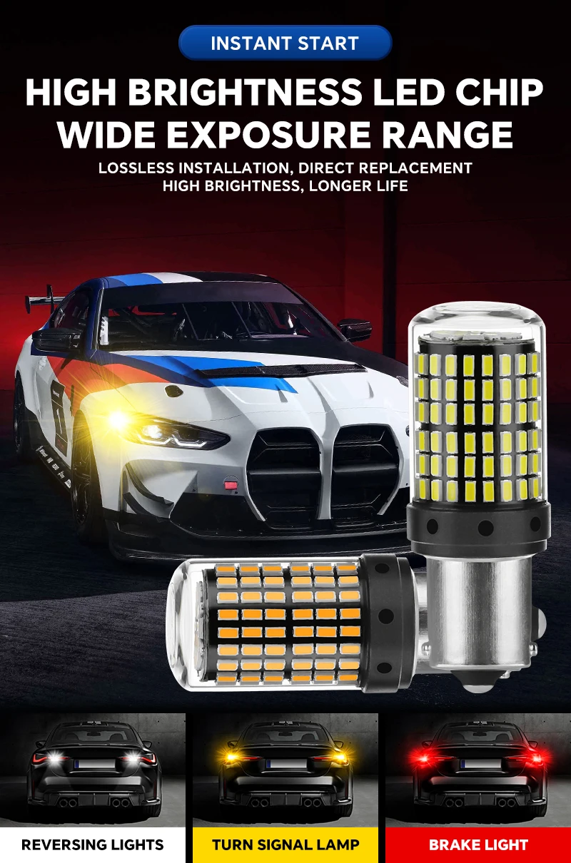 YiRui 2pcs 12-48V New LED Bulbs 144smd Lamp Reverse Turn Signal Light BA15S P21W BAU15S PY21W 7440 W21W P21/5W 1157 BAY15D