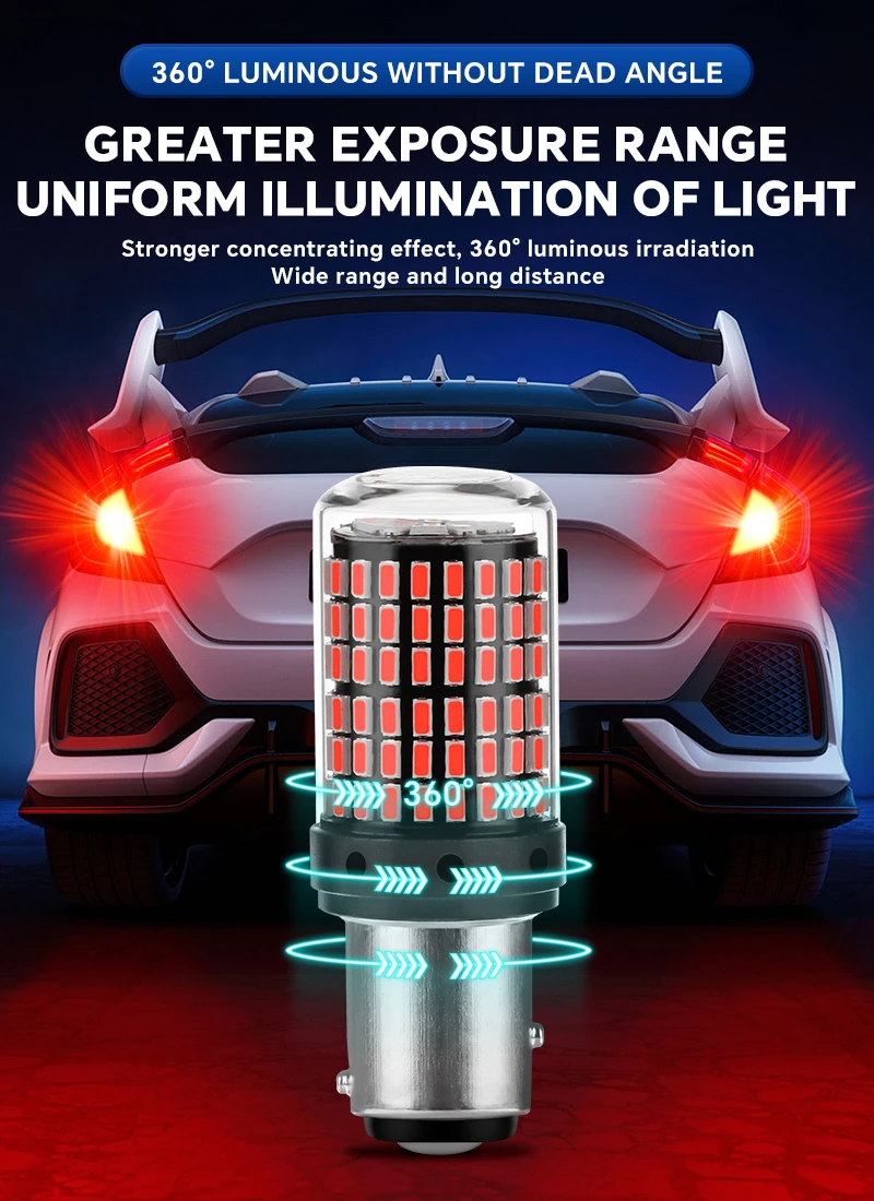 YiRui 2pcs 12-48V New LED Bulbs 144smd Lamp Reverse Turn Signal Light BA15S P21W BAU15S PY21W 7440 W21W P21/5W 1157 BAY15D