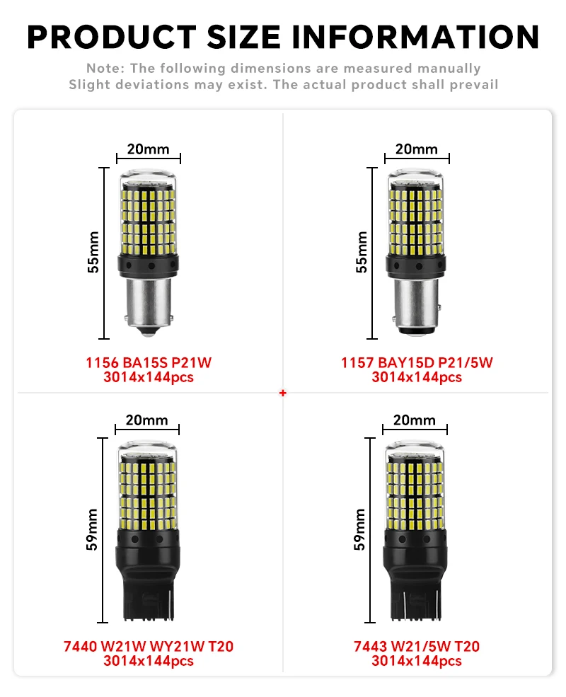 YiRui 2pcs 12-48V New LED Bulbs 144smd Lamp Reverse Turn Signal Light BA15S P21W BAU15S PY21W 7440 W21W P21/5W 1157 BAY15D