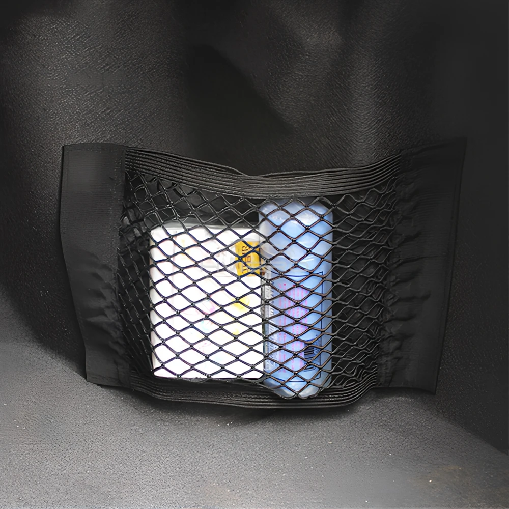 1X Car Back Rear Trunk Organizer Net Mesh Seat Elastic String Magic Sticker Universal Storage Bag Pocket Auto Put Paper Stowing