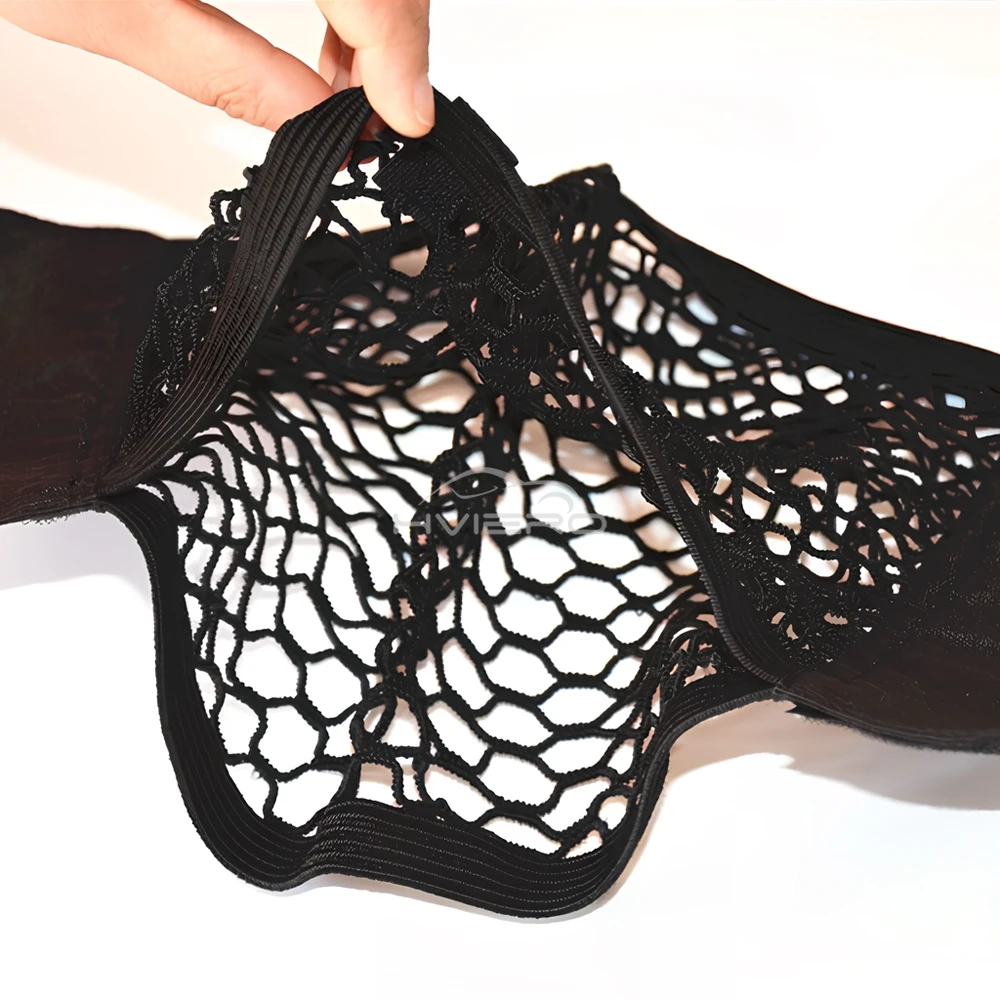 1X Car Back Rear Trunk Organizer Net Mesh Seat Elastic String Magic Sticker Universal Storage Bag Pocket Auto Put Paper Stowing