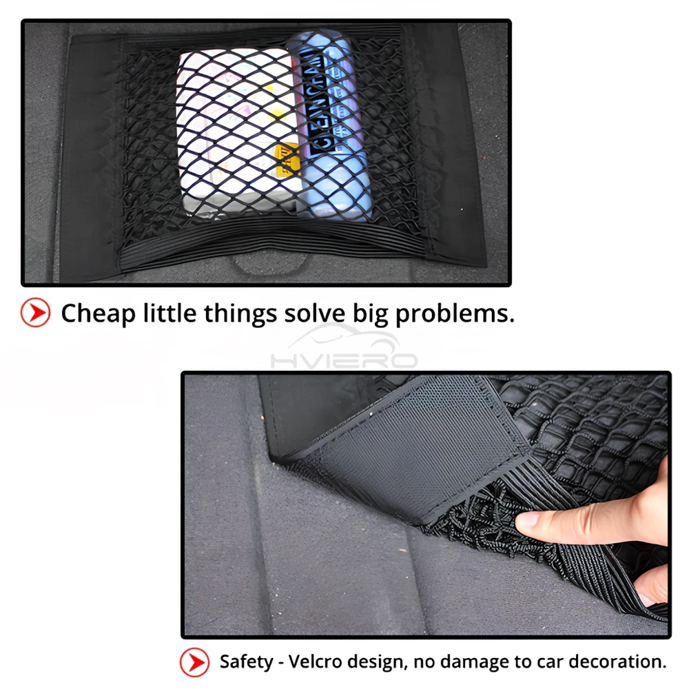 1X Car Back Rear Trunk Organizer Net Mesh Seat Elastic String Magic Sticker Universal Storage Bag Pocket Auto Put Paper Stowing