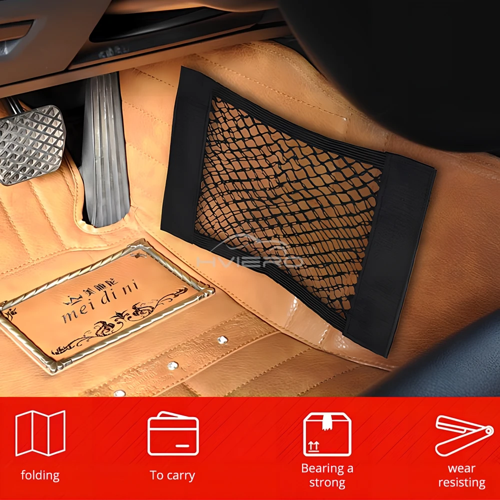 1X Car Back Rear Trunk Organizer Net Mesh Seat Elastic String Magic Sticker Universal Storage Bag Pocket Auto Put Paper Stowing