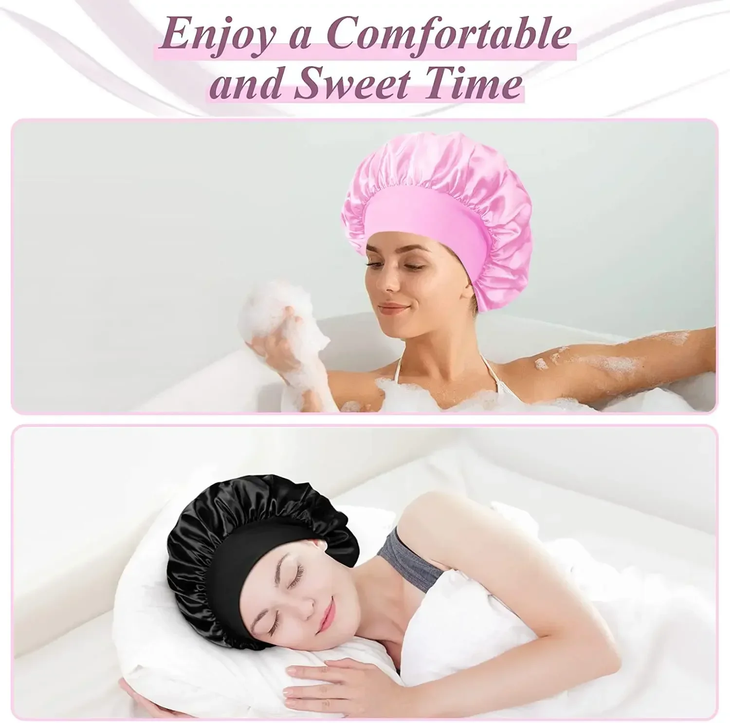 1pcs Soft Silk Satin Lined Bonnet Large Satin Hair Bonnet Household Sleep Shower Cap Hair Wrap Cover for Long Hair Salon Tool