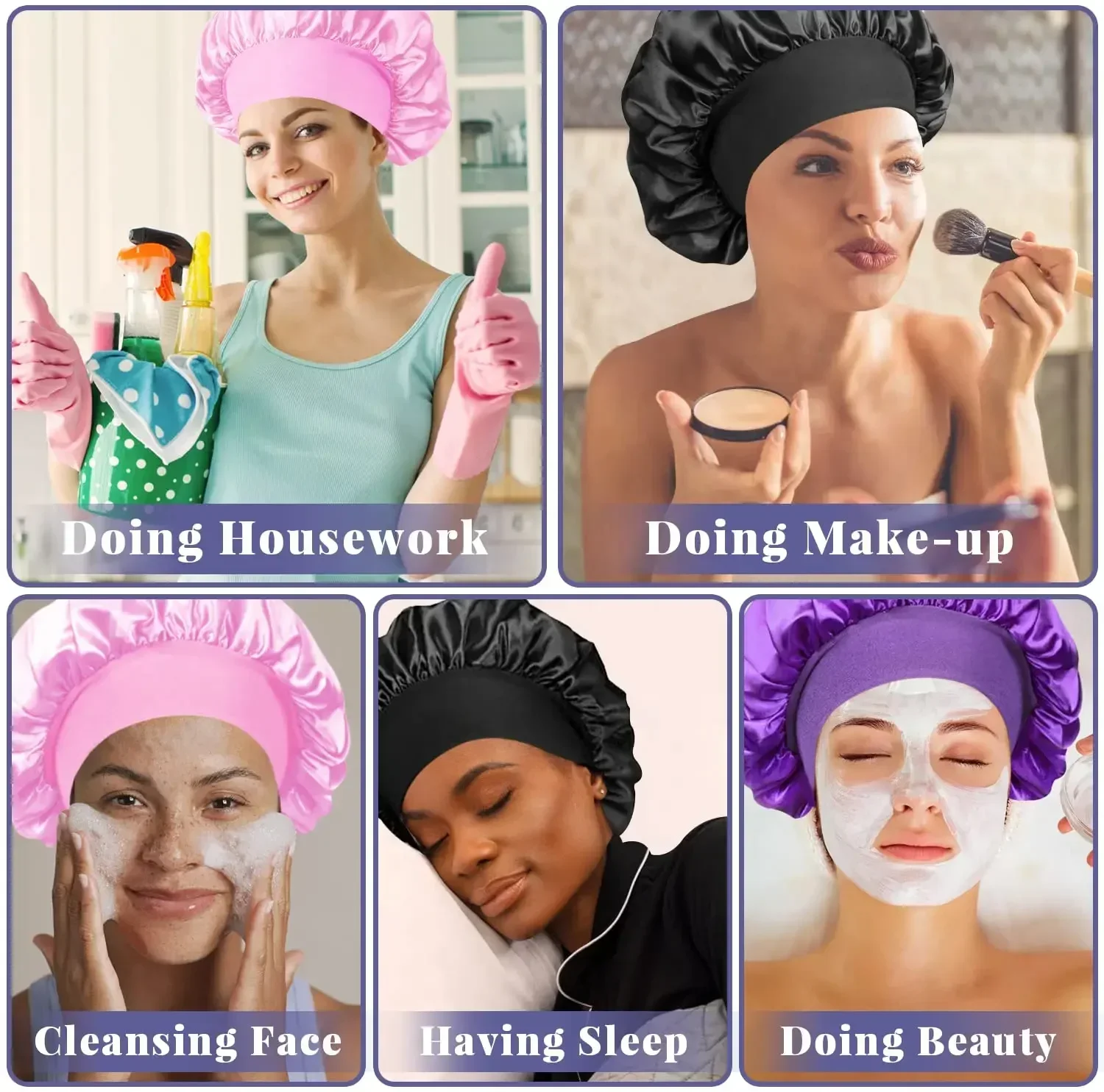1pcs Soft Silk Satin Lined Bonnet Large Satin Hair Bonnet Household Sleep Shower Cap Hair Wrap Cover for Long Hair Salon Tool
