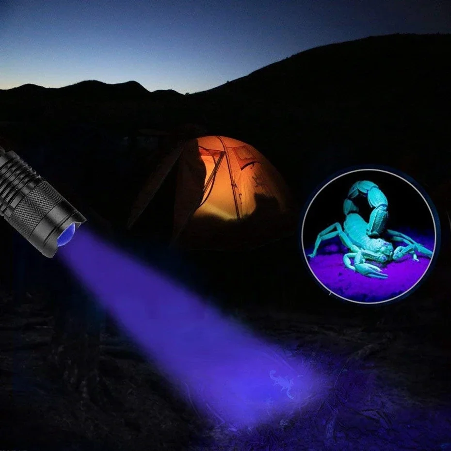 395/365nm UV Flashlight LED Ultraviolet Torch Zoomable Mini Ultra Violet Lights Inspection Lamp Pet Urine Stain Detector Tools