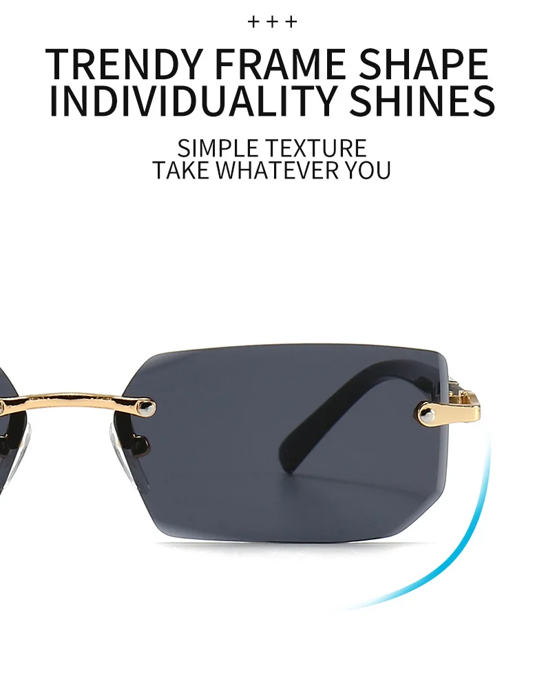Rimless Sunglasses Rectangle Fashion Popular Women Men Shades Small Square Sun Glasses For Female Male Summer Traveling Glasses
