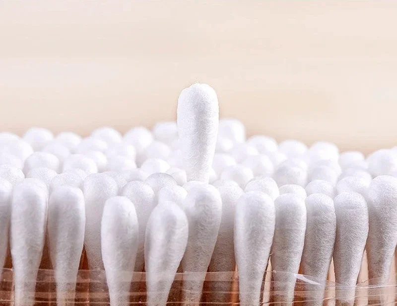 Cotton Swab Storage Box Double Head Cotton Buds Container Transparent Square Bamboo Cover Cotton Swab Toothpick Organize Box