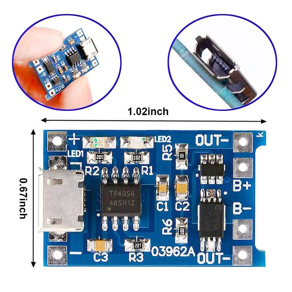 2/5PCS 5V 1A Micro/Type-c/Mini 18650 TP4056 Lithium Battery Charger Module Charging Board With Protection Dual Functions Li-ion