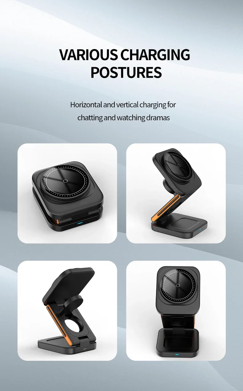 3 in 1 Foldable Charging Station Fast Magnetic Wireless Charger Stand for iPhone 17 16 15 14 13 12 Apple Watch 8 7 6 Airpods Pro