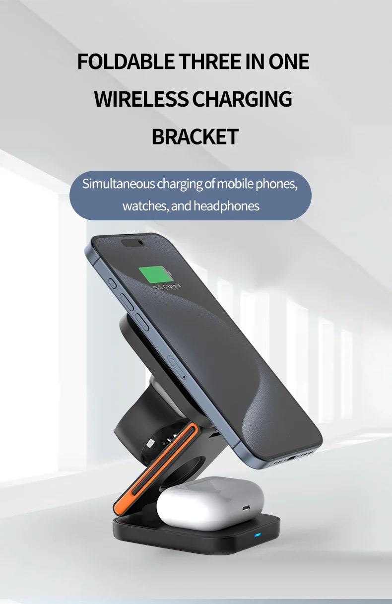 3 in 1 Foldable Charging Station Fast Magnetic Wireless Charger Stand for iPhone 17 16 15 14 13 12 Apple Watch 8 7 6 Airpods Pro