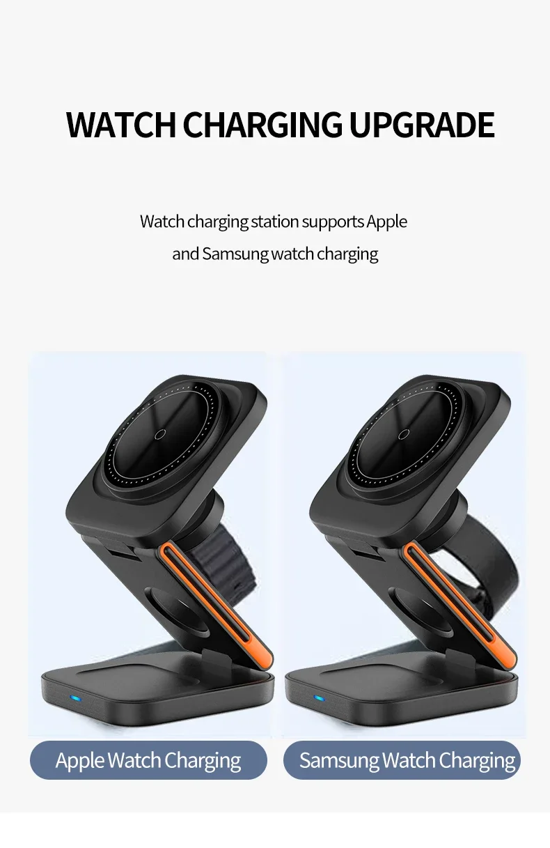 3 in 1 Foldable Charging Station Fast Magnetic Wireless Charger Stand for iPhone 17 16 15 14 13 12 Apple Watch 8 7 6 Airpods Pro