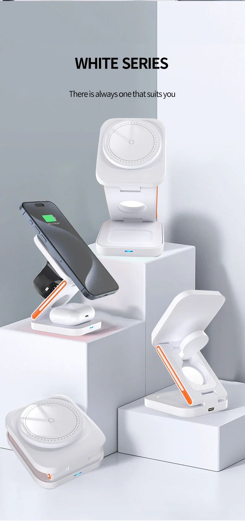 3 in 1 Foldable Charging Station Fast Magnetic Wireless Charger Stand for iPhone 17 16 15 14 13 12 Apple Watch 8 7 6 Airpods Pro