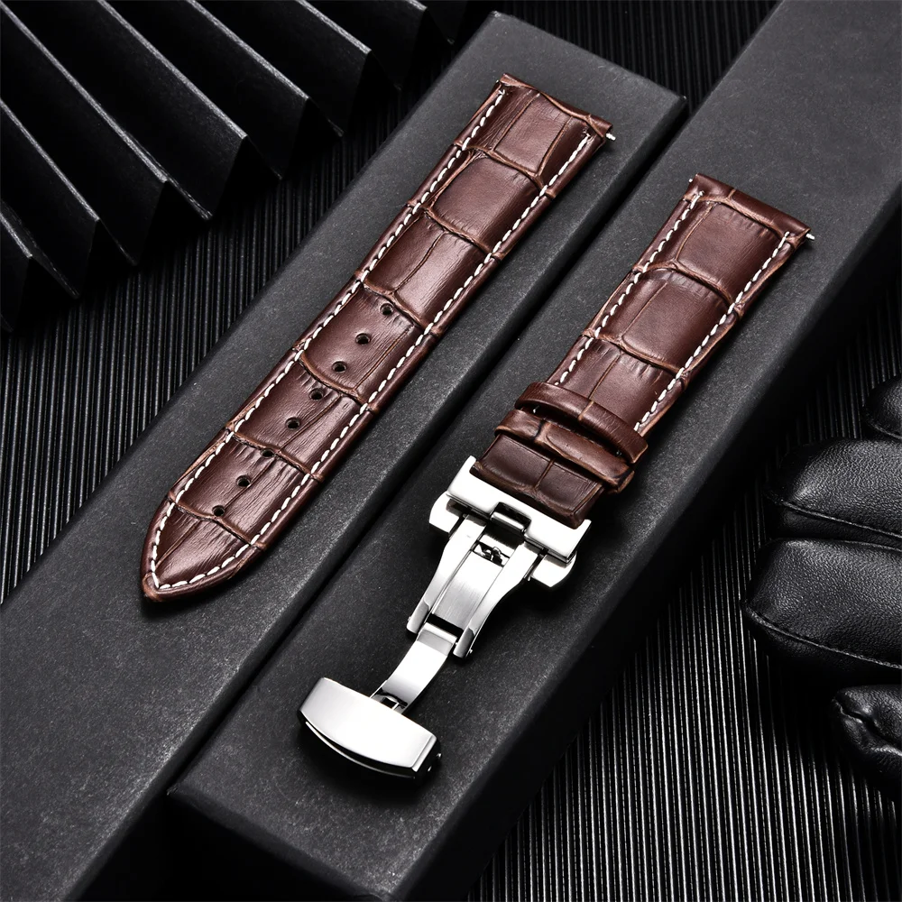 Genuine Calfskin Leather Watchbands Business Replace Watch Band 18mm 20mm 22mm 24mm With Butterfly Buckle Wristwatch Strap