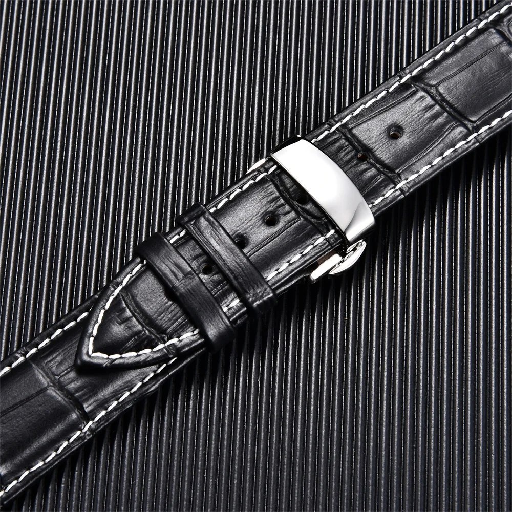 Genuine Calfskin Leather Watchbands Business Replace Watch Band 18mm 20mm 22mm 24mm With Butterfly Buckle Wristwatch Strap