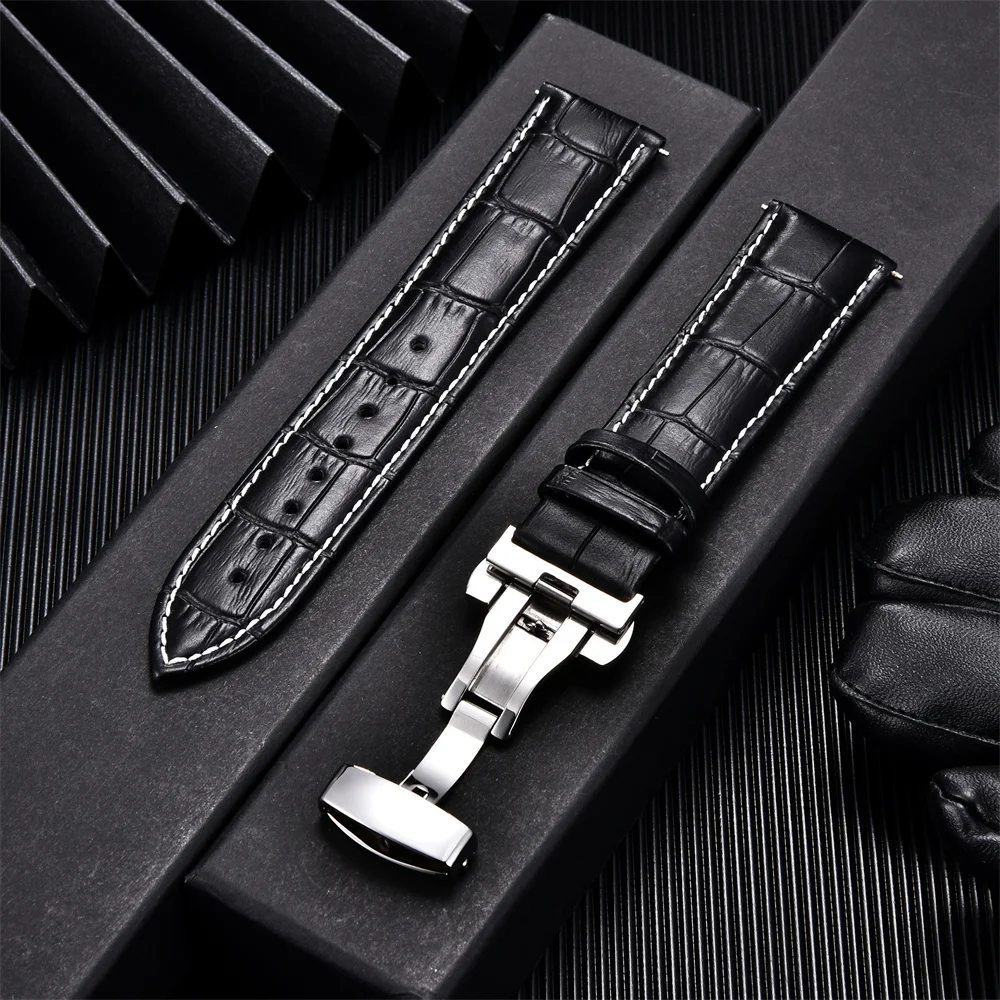 Genuine Calfskin Leather Watchbands Business Replace Watch Band 18mm 20mm 22mm 24mm With Butterfly Buckle Wristwatch Strap