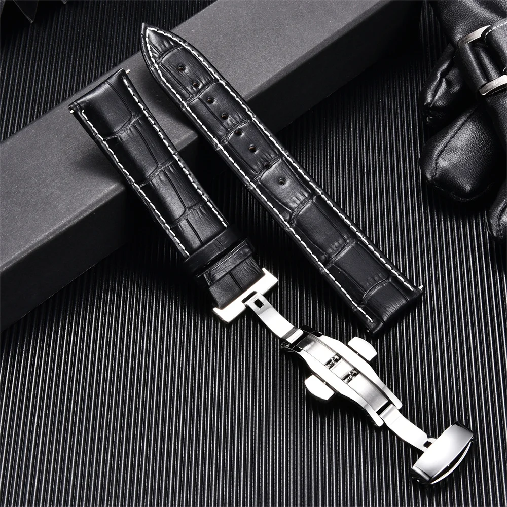 Genuine Calfskin Leather Watchbands Business Replace Watch Band 18mm 20mm 22mm 24mm With Butterfly Buckle Wristwatch Strap