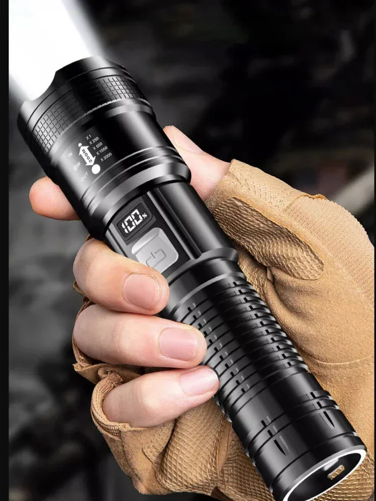 High Strong Power Led Flashlights 300000LM Tactical Torch with Display Light USB Charging Camping Fishing Defensa Zoom Lantern
