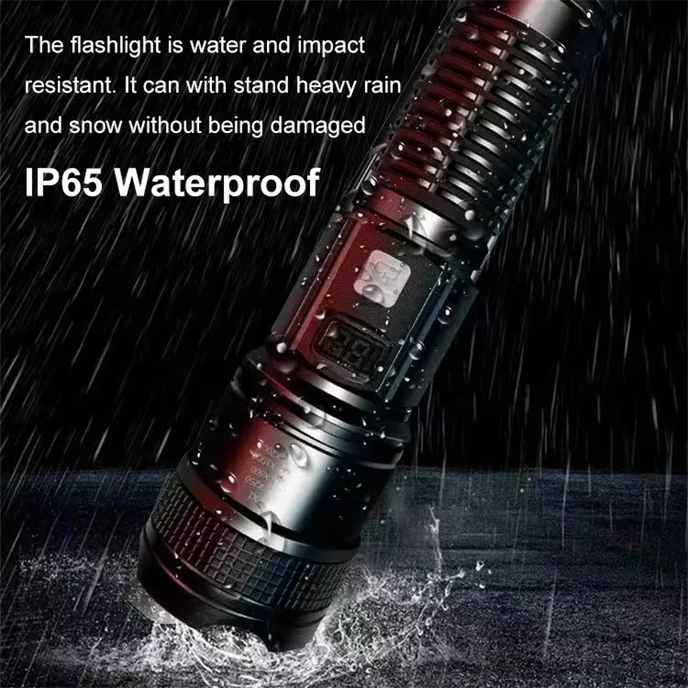 High Strong Power Led Flashlights 300000LM Tactical Torch with Display Light USB Charging Camping Fishing Defensa Zoom Lantern