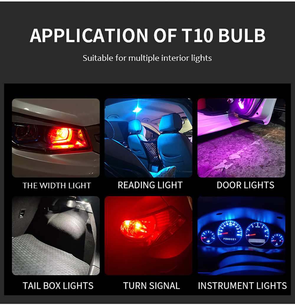 10X New W5W LED T10 Car Lights COB Glass Interior Parts Bulbs White ice blue Yellow Auto License Plate Lamp Dome Read Light 12V