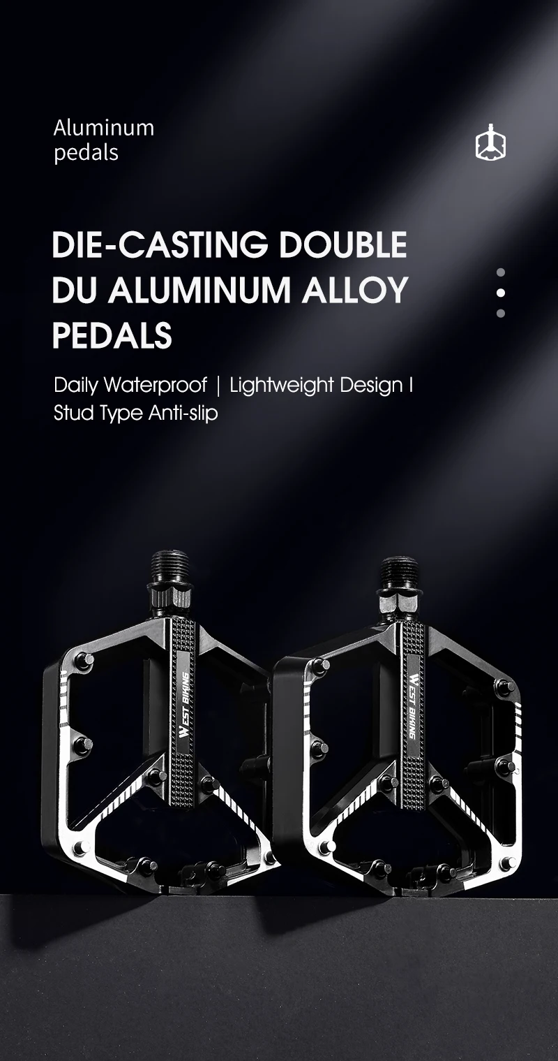 WEST BIKING DU Bearing Bicycle Pedal Anti-slip Cycling Pedal Ultralight Aluminum Alloy MTB Road Bike Pedal Bike Accessories