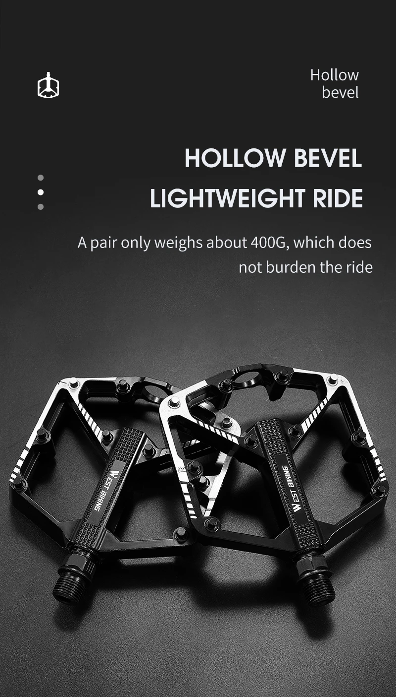 WEST BIKING DU Bearing Bicycle Pedal Anti-slip Cycling Pedal Ultralight Aluminum Alloy MTB Road Bike Pedal Bike Accessories