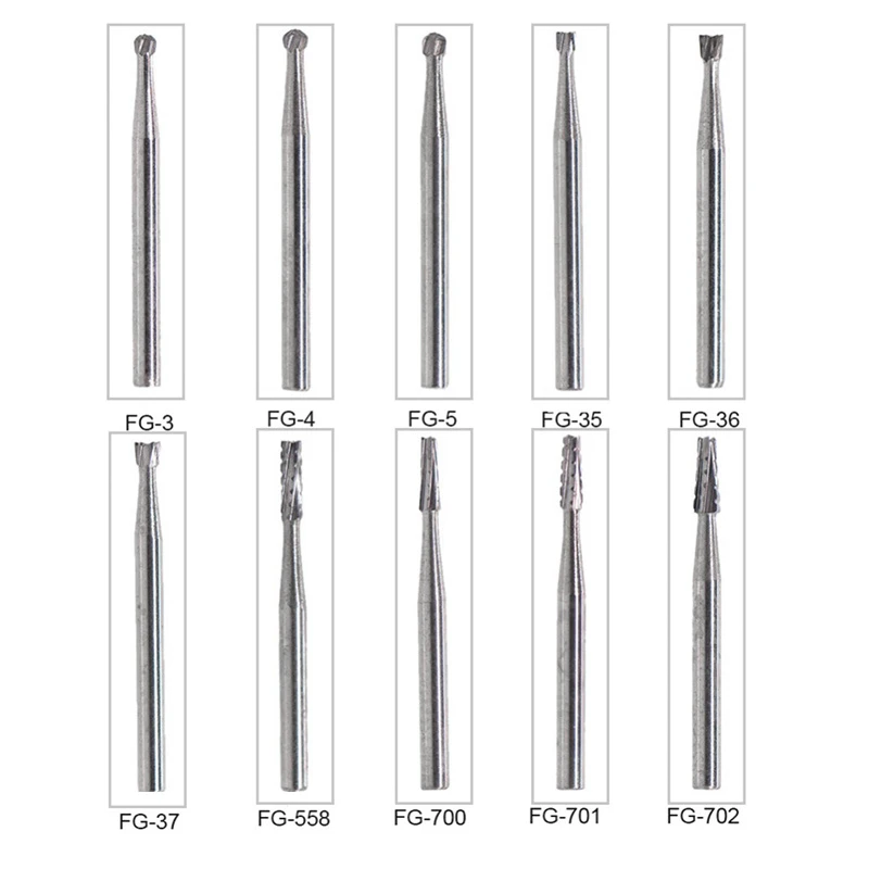 10 Pcs Dental Tungsten Steel Carbide Burs for High Speed Handpiece Bit Inverted Cone Bur/Fissure Bur Italy Dental Diamond FG