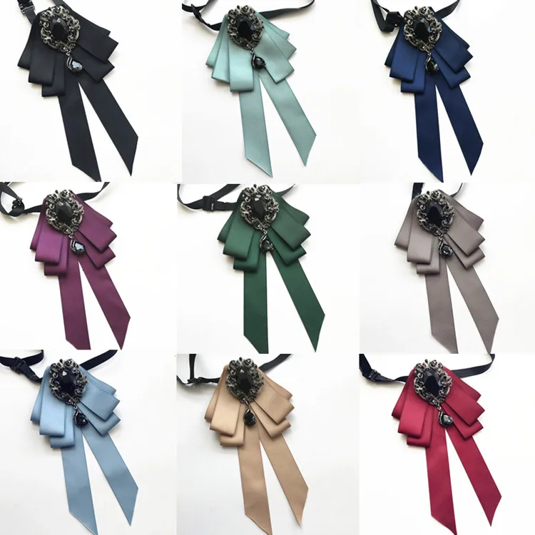 Vintage Crystal Fabric Bow Tie Brooch Korean Fashion Bowties Neckties for Women White Shirt Collar Luxury Jewelry Accessories