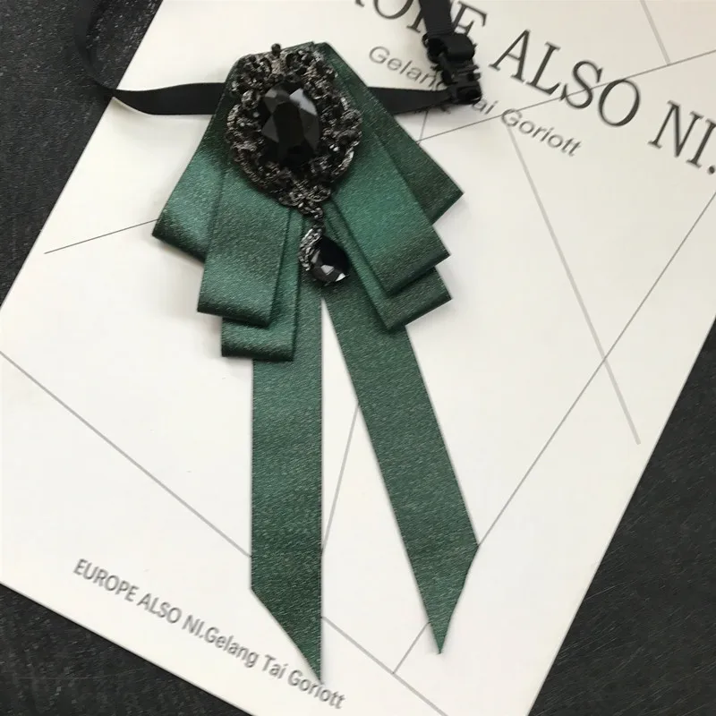 Vintage Crystal Fabric Bow Tie Brooch Korean Fashion Bowties Neckties for Women White Shirt Collar Luxury Jewelry Accessories