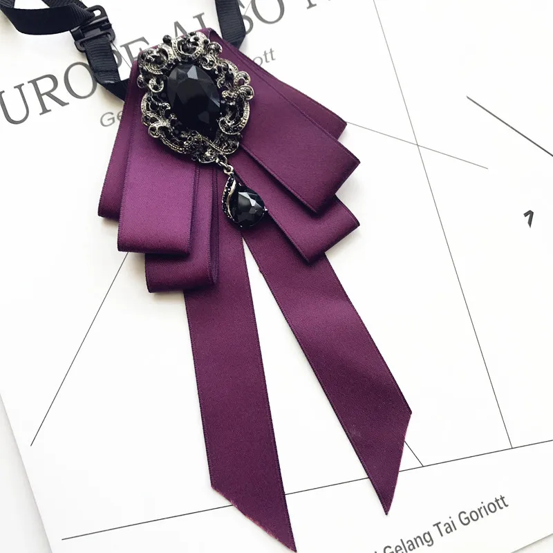 Vintage Crystal Fabric Bow Tie Brooch Korean Fashion Bowties Neckties for Women White Shirt Collar Luxury Jewelry Accessories
