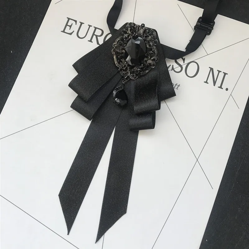 Vintage Crystal Fabric Bow Tie Brooch Korean Fashion Bowties Neckties for Women White Shirt Collar Luxury Jewelry Accessories
