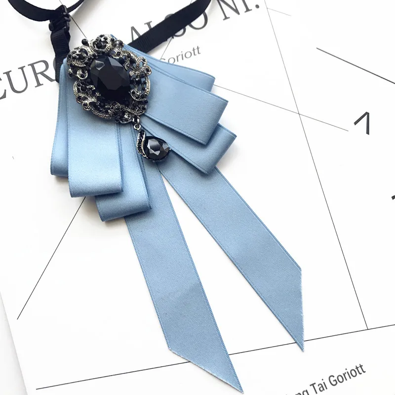 Vintage Crystal Fabric Bow Tie Brooch Korean Fashion Bowties Neckties for Women White Shirt Collar Luxury Jewelry Accessories