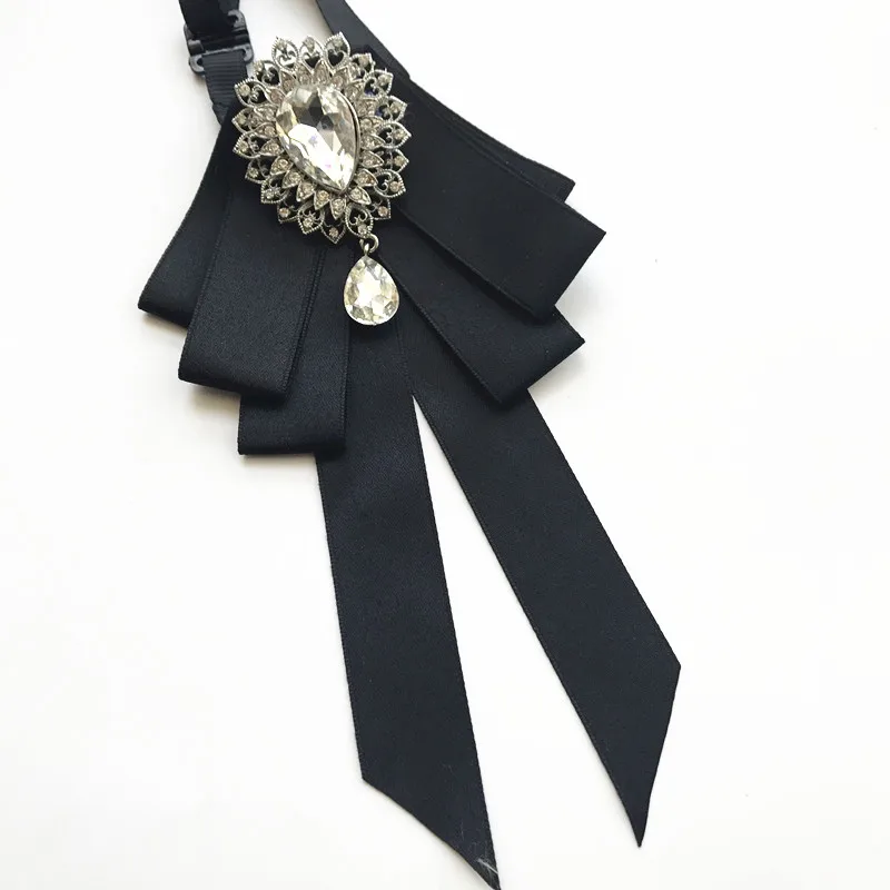 Vintage Crystal Fabric Bow Tie Brooch Korean Fashion Bowties Neckties for Women White Shirt Collar Luxury Jewelry Accessories