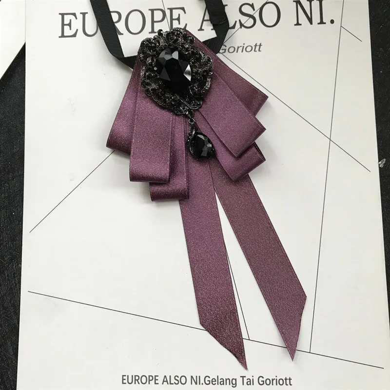 Vintage Crystal Fabric Bow Tie Brooch Korean Fashion Bowties Neckties for Women White Shirt Collar Luxury Jewelry Accessories