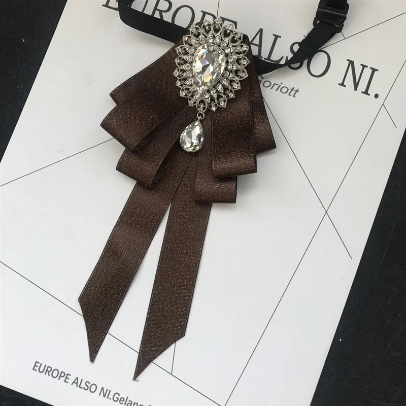 Vintage Crystal Fabric Bow Tie Brooch Korean Fashion Bowties Neckties for Women White Shirt Collar Luxury Jewelry Accessories
