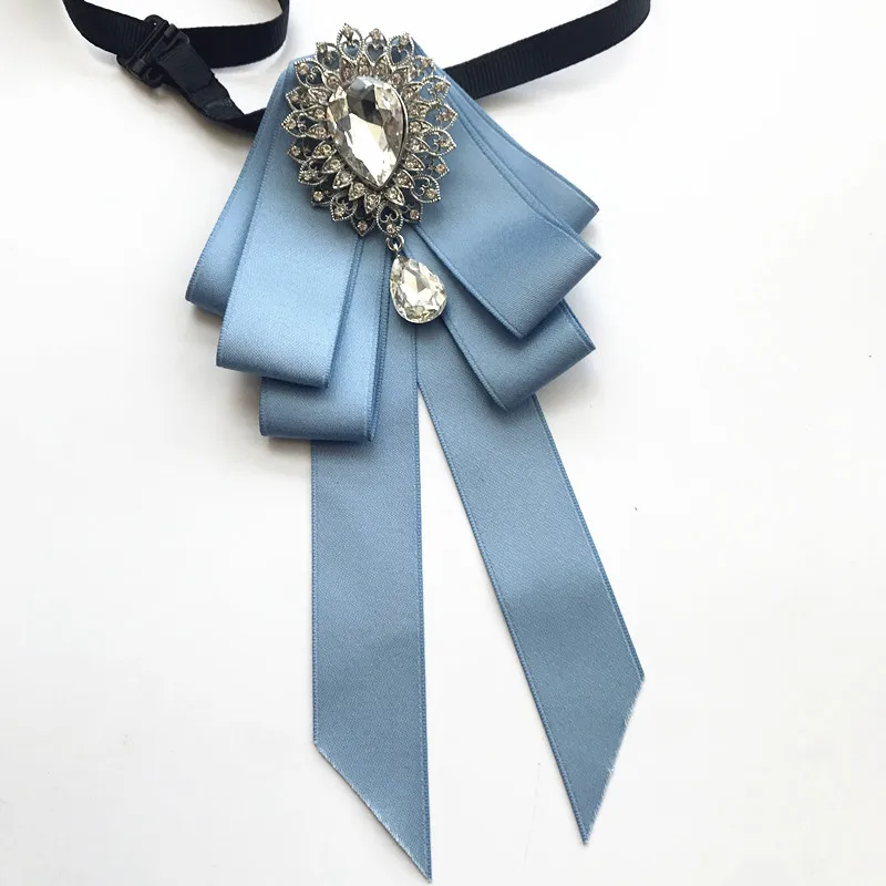 Vintage Crystal Fabric Bow Tie Brooch Korean Fashion Bowties Neckties for Women White Shirt Collar Luxury Jewelry Accessories