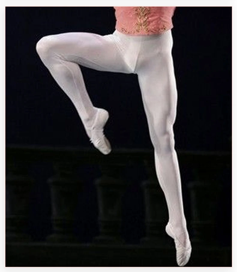 Mens Ballet Dance Tights Full Length Leggings Ballet Costume Training Pants Pantyhose Lycra Elastic Waistband White Black