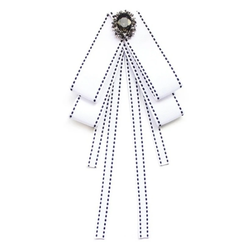 Women Vintage Elegant Pre-Tied Neck Tie Brooch Imitation Pearl Jewelry Ribbon Bow Tie Corsage for Shirt Collar Clothes Dropship