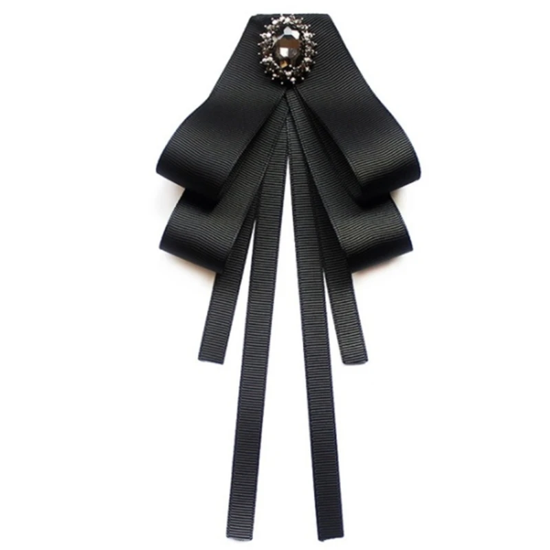 Women Vintage Elegant Pre-Tied Neck Tie Brooch Imitation Pearl Jewelry Ribbon Bow Tie Corsage for Shirt Collar Clothes Dropship